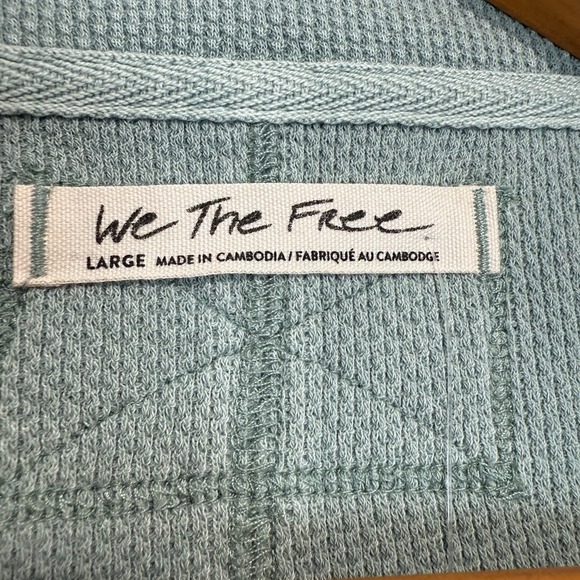 Free People We The Free Anakin Thermal Waffle Henley Top Large V Neck Knit Blue - Picture 6 of 13
